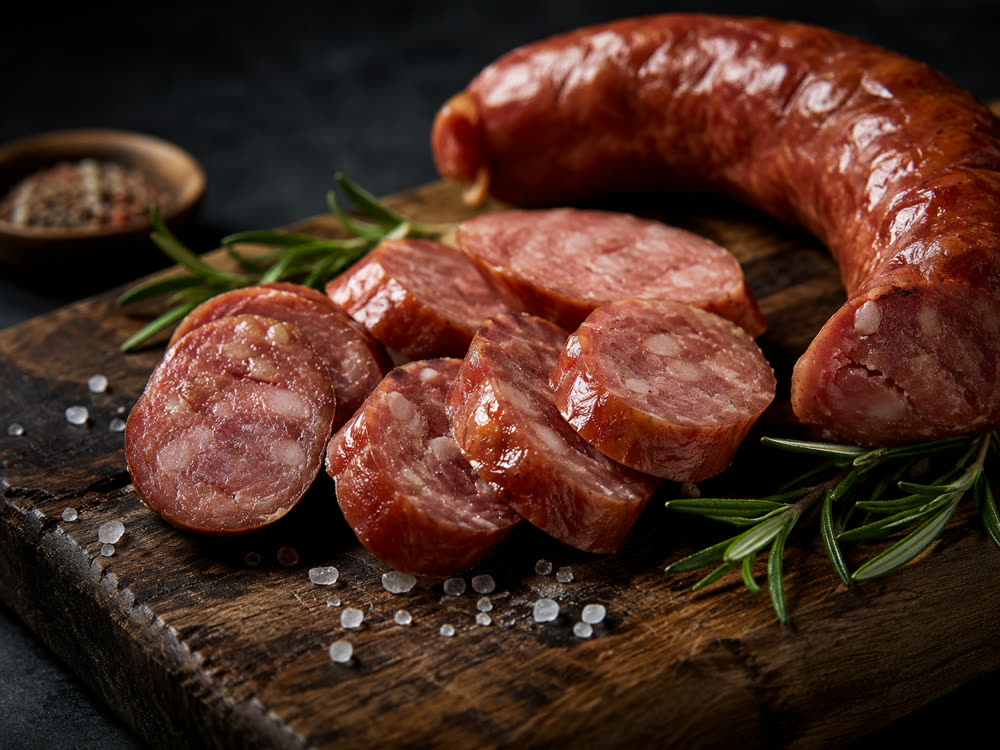Linguiça com alho e ervas frescas