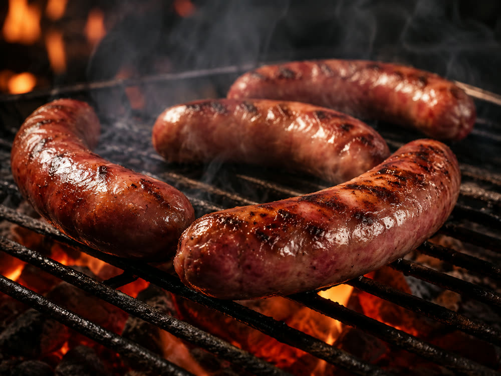 Linguiça artesanal montada na grelha